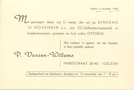 1962-11-13 opening Vossen Marisstraat Scheepers